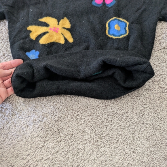 Aqua Black Sweater with Colorful Floral Accents - Picture 7 of 9